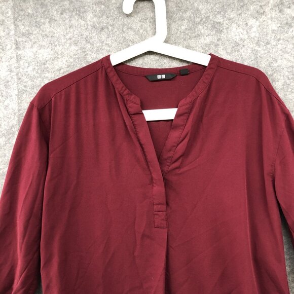 Old Navy 3/4 Sleeve Popover Top Womens S Wine Red Rayon Blend Split Neck - Picture 3 of 8